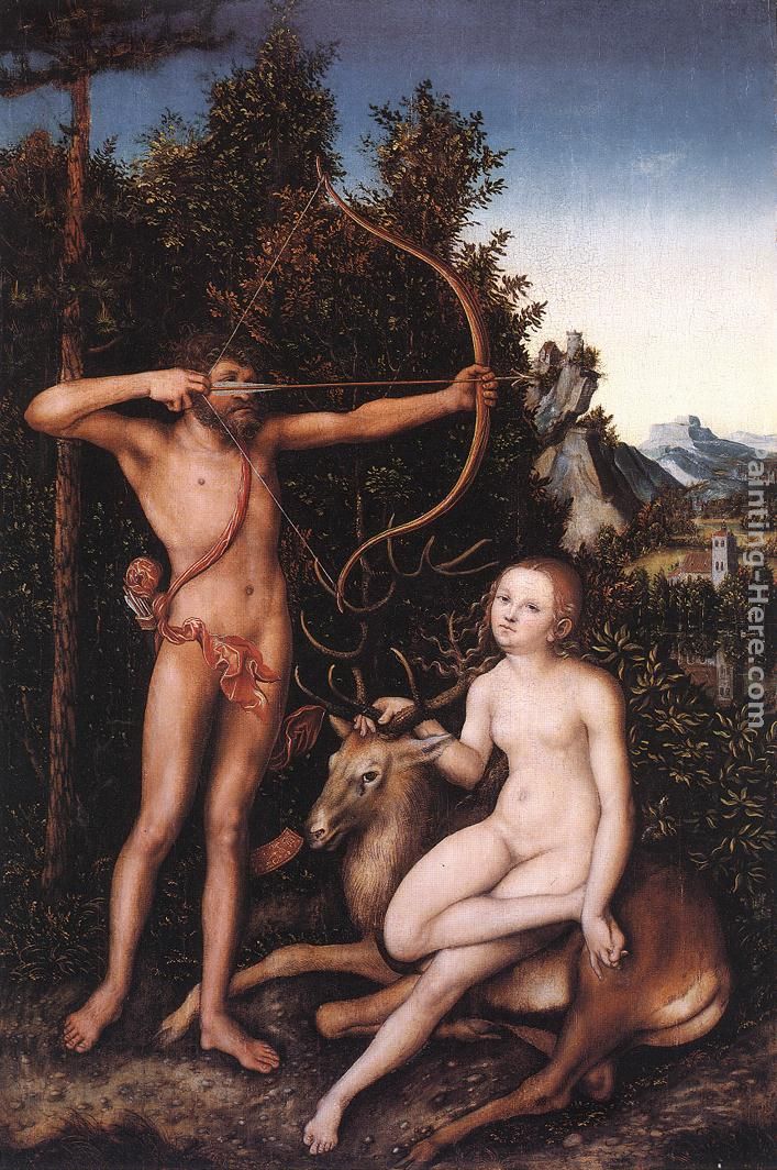 Apollo and Diana painting - Lucas Cranach the Elder Apollo and Diana art painting